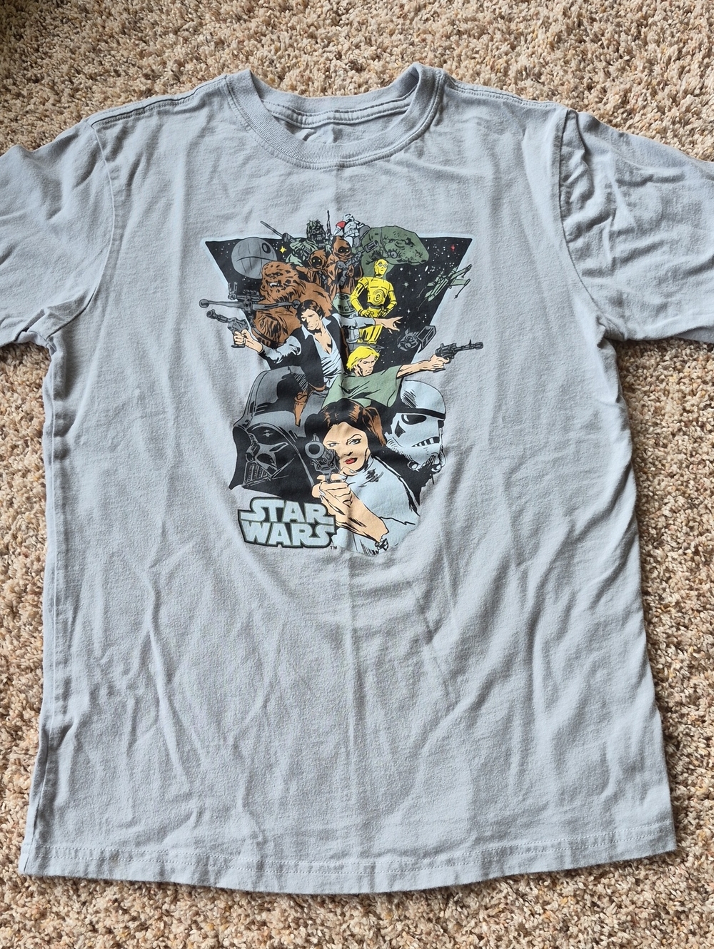 Star Wars Light Gray Kids Short Sleeve Tee with Multicharacter Graphic, XL (14)